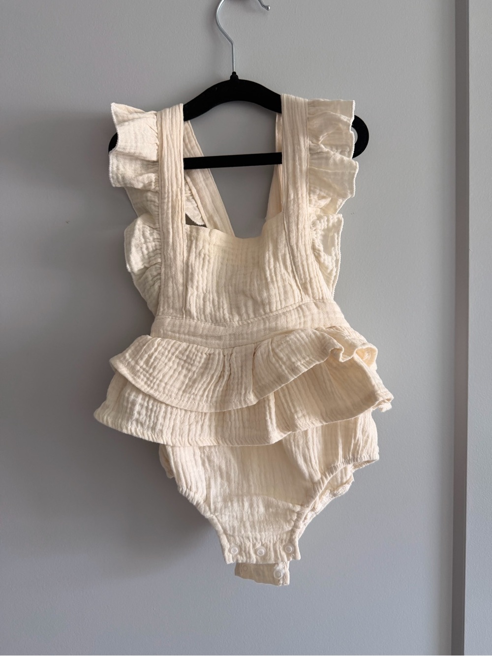 Cream Ruffled Muslin One-Piece Romper for Kids